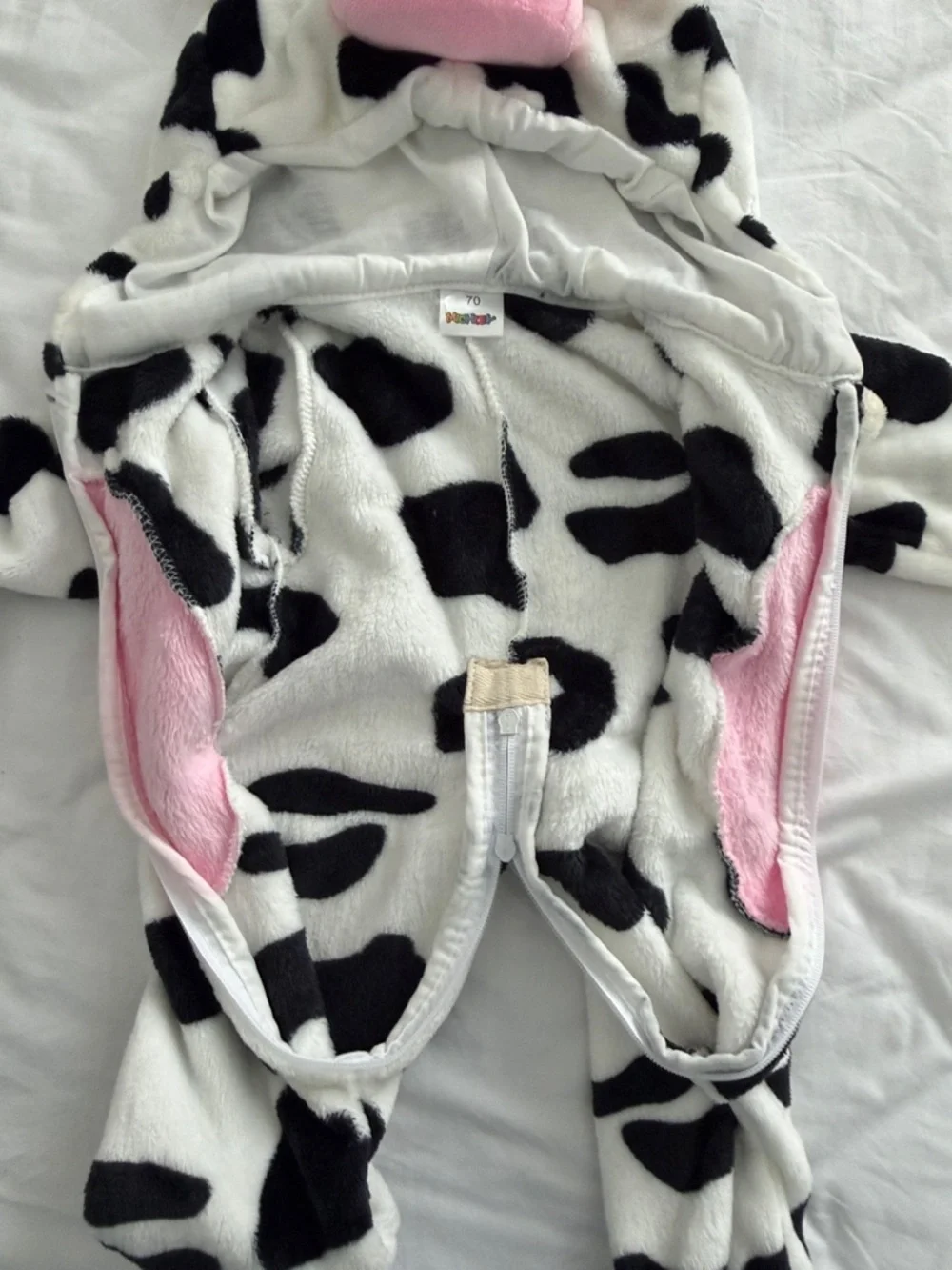 Kids Cow Fleece One-Piece Romper with Hood - Pink & Black